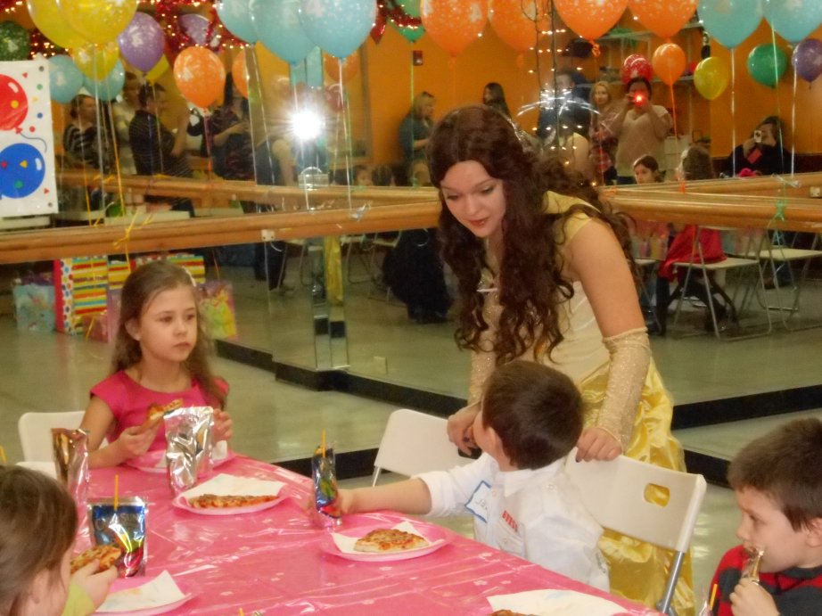 At AMA Dance and Music School, a princess visits a birthday party.