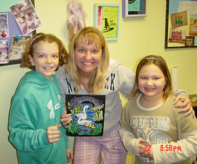 Miss Ann Marie and two of her students at the sleepover.